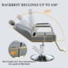 Premium Reclining Barber Chair Salon Chair For Hair Stylist With Heavy Duty Hydraulic Pump, 360° Rotation, Tattoo Chair Shampoo Beauty Salon Equipment, Max Load Weight 400 Lbs - Gray - Image 4