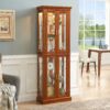 Curio Cabinet Lighted Curio Diapaly Cabinet With Adjustable Shelves And Mirrored Back Panel, Tempered Glass Doors (6 Tier), (E26 Light Bulb Not Included) - Walnut - Image 4