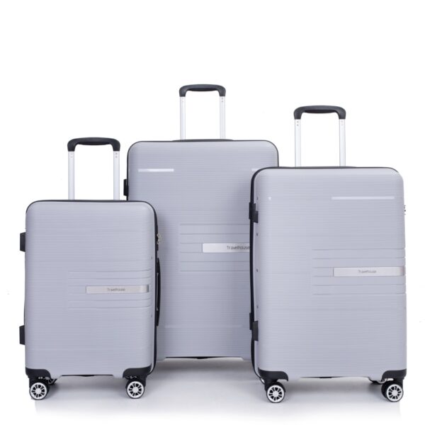 Hardshell Suitcase Double Spinner Wheels Pp Luggage Sets Lightweight Durable Suitcase With Tsa Lock, 3 Piece Set (20/24/28) - Silver