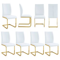Luxury Simple Arch Chair (Set of 8) Material With Arched Metal Leg - White / Gold