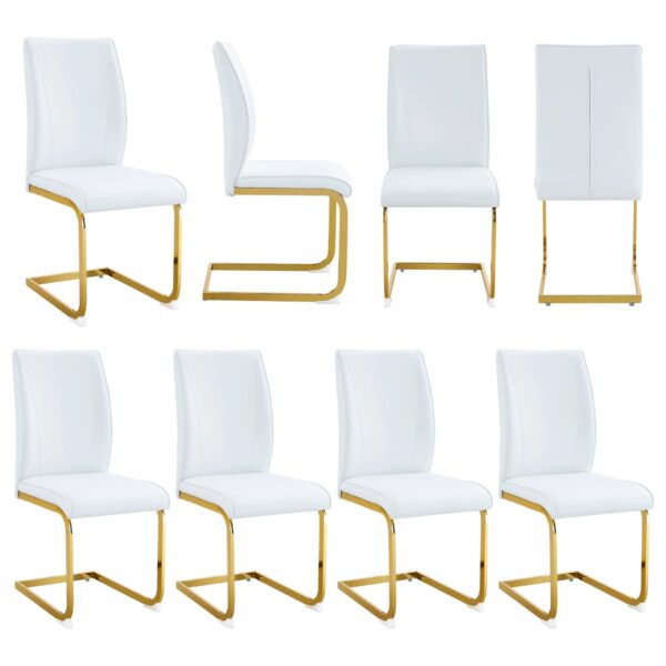 Luxury Simple Arch Chair (Set of 8) Material With Arched Metal Leg - White / Gold