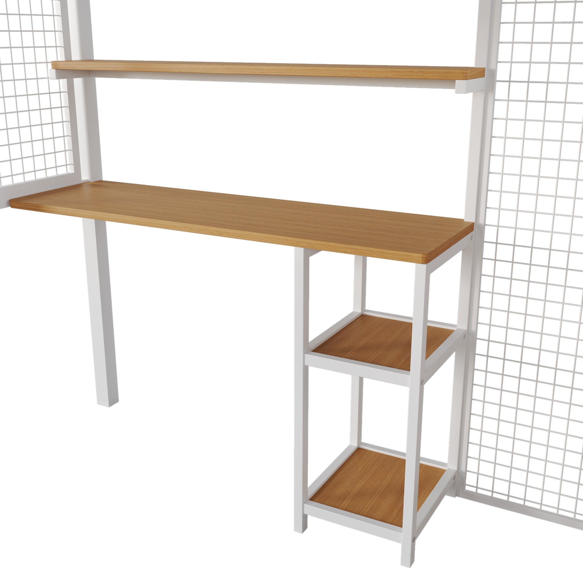 Full Size Metal Loft Bed With Wardrobe, Desk, Storage Shelves - White - Image 13
