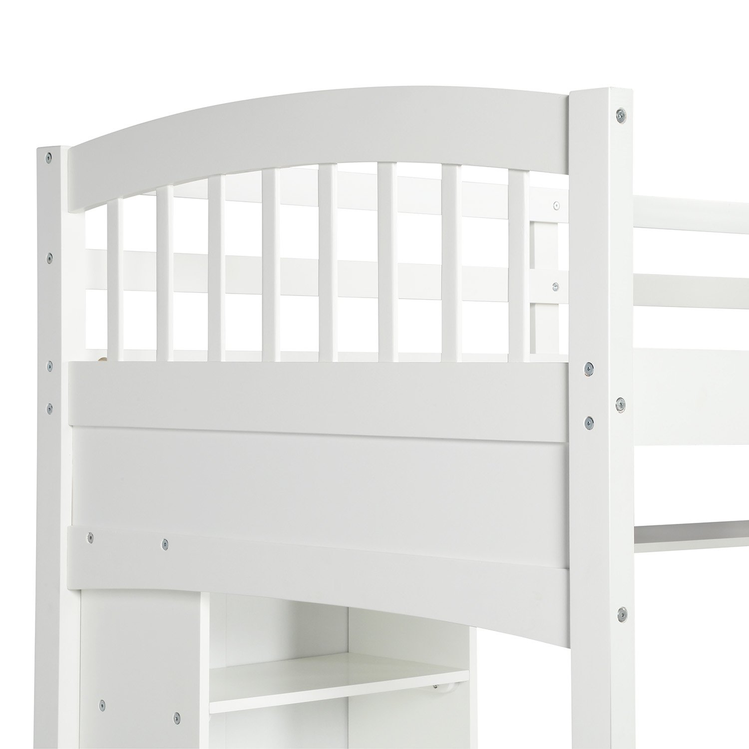 Twin Size Loft Bed With Storage Shelves, Desk And Ladder - White - Image 14