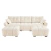 Elegant Textured 3 Seater Sofa Set With Ottoman And Throw Pillows - White - Image 19