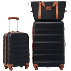 Hardshell Luggage Sets 2 Pieces + Bag Spinner Suitcase With Tsa Lock Lightweight 20" / 28" - Black / Brown
