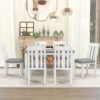 Retro Style 7 Piece Dining Table Set With Extendable Table And 6 Upholstered Chairs - Gray / White - Image 5