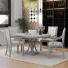 5 Piece Dining Set Retro Extendable Round Table And 4 Chairs For Kitchen Dining Room - Antique Gray Oak - Image 4