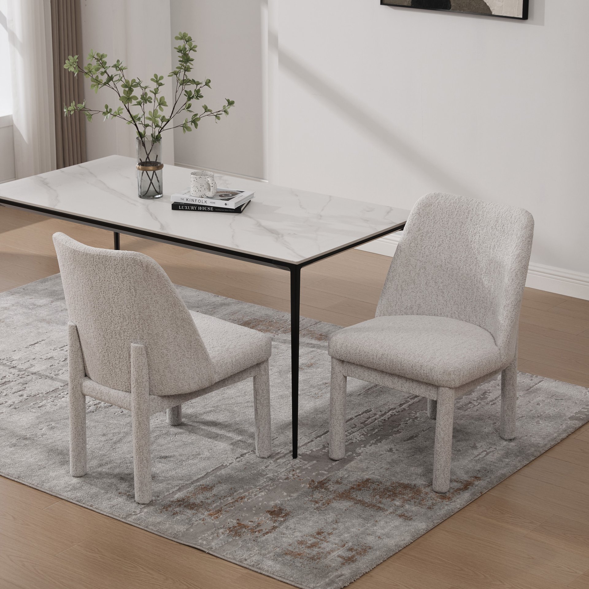 Dining Chair, High Curved Backrest (Set of 2) - Beige - Image 4