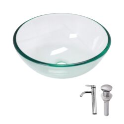Vessel Sink With Chrome Faucet And Pop Up Drain - Clear
