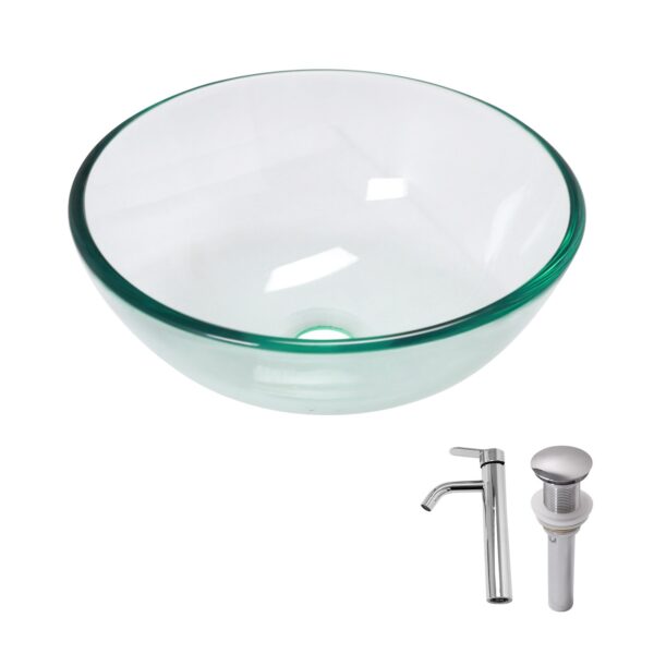 Vessel Sink With Chrome Faucet And Pop Up Drain - Clear