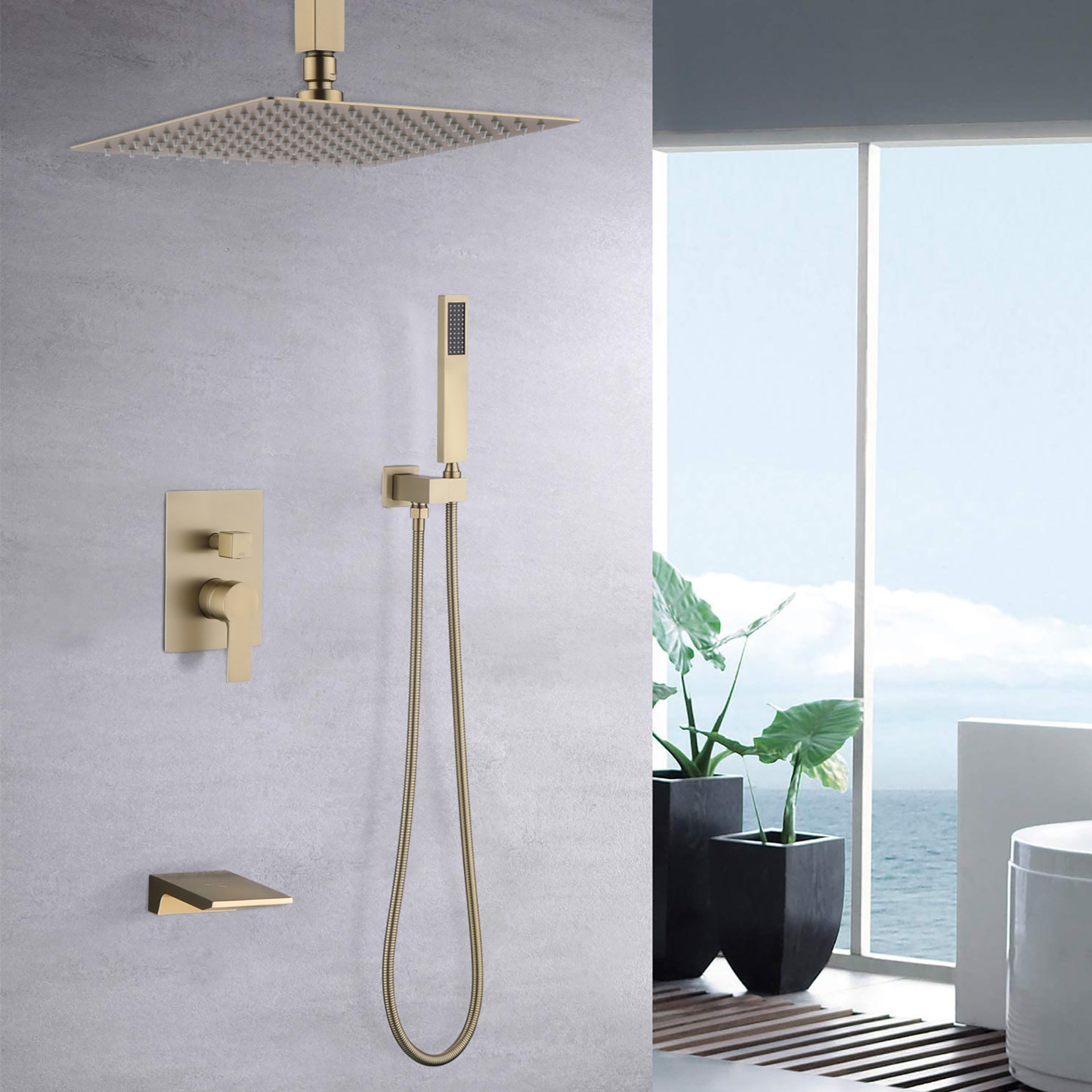 10" Rain Shower System With Stainless Steel Faucet Sets - Brushed Gold - Image 2