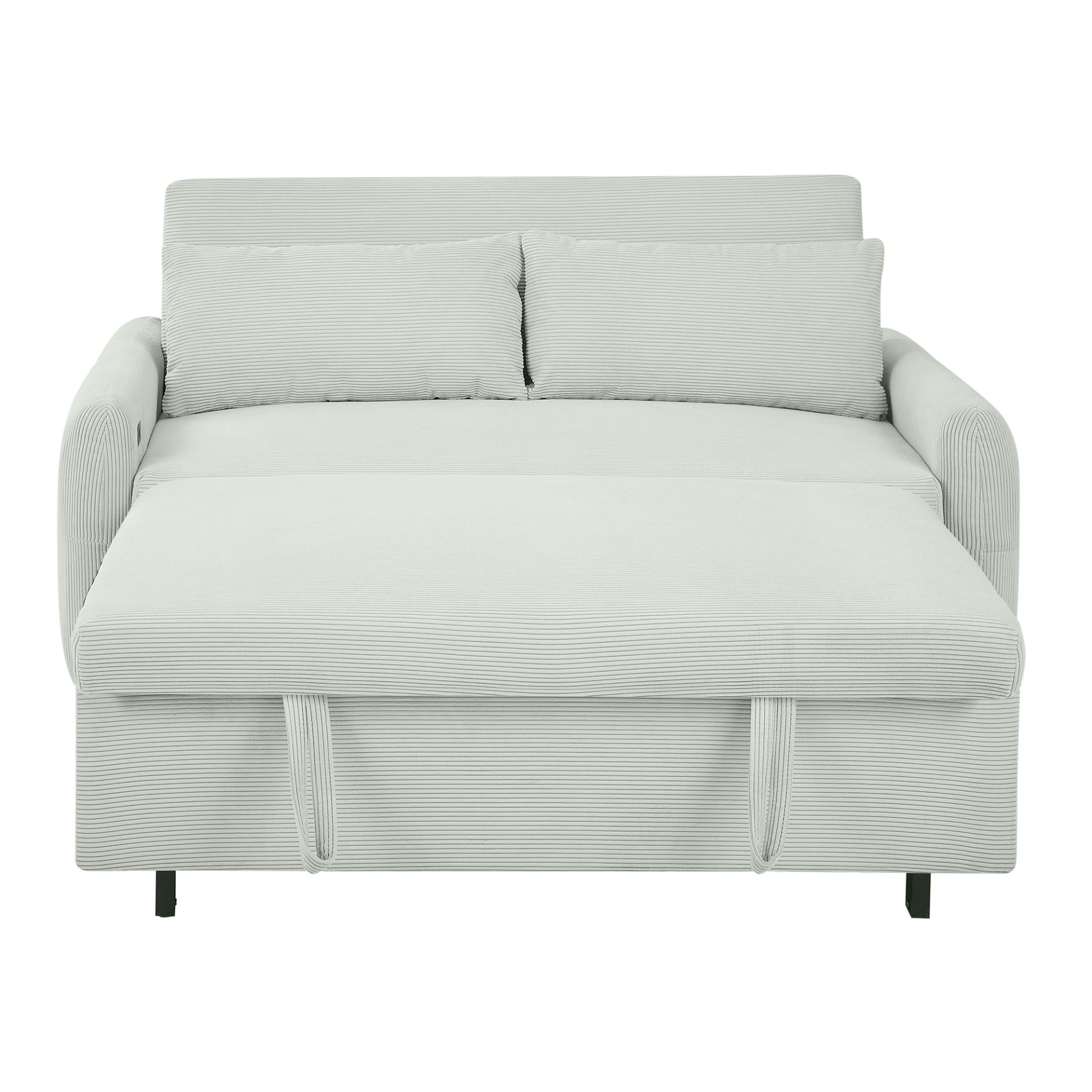 Pull Out Sofa Bed Convertible Couch 2 Seat Loveseat Sofa Modern Sleeper Sofa With 2 Throw Pillows And USB Ports For Living Room - Light Gray Green - Image 14