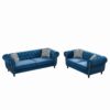 Chesterfield Sofa With Roll Armrest & Nailhead, 3 And 2 Seater - Blue - Image 9