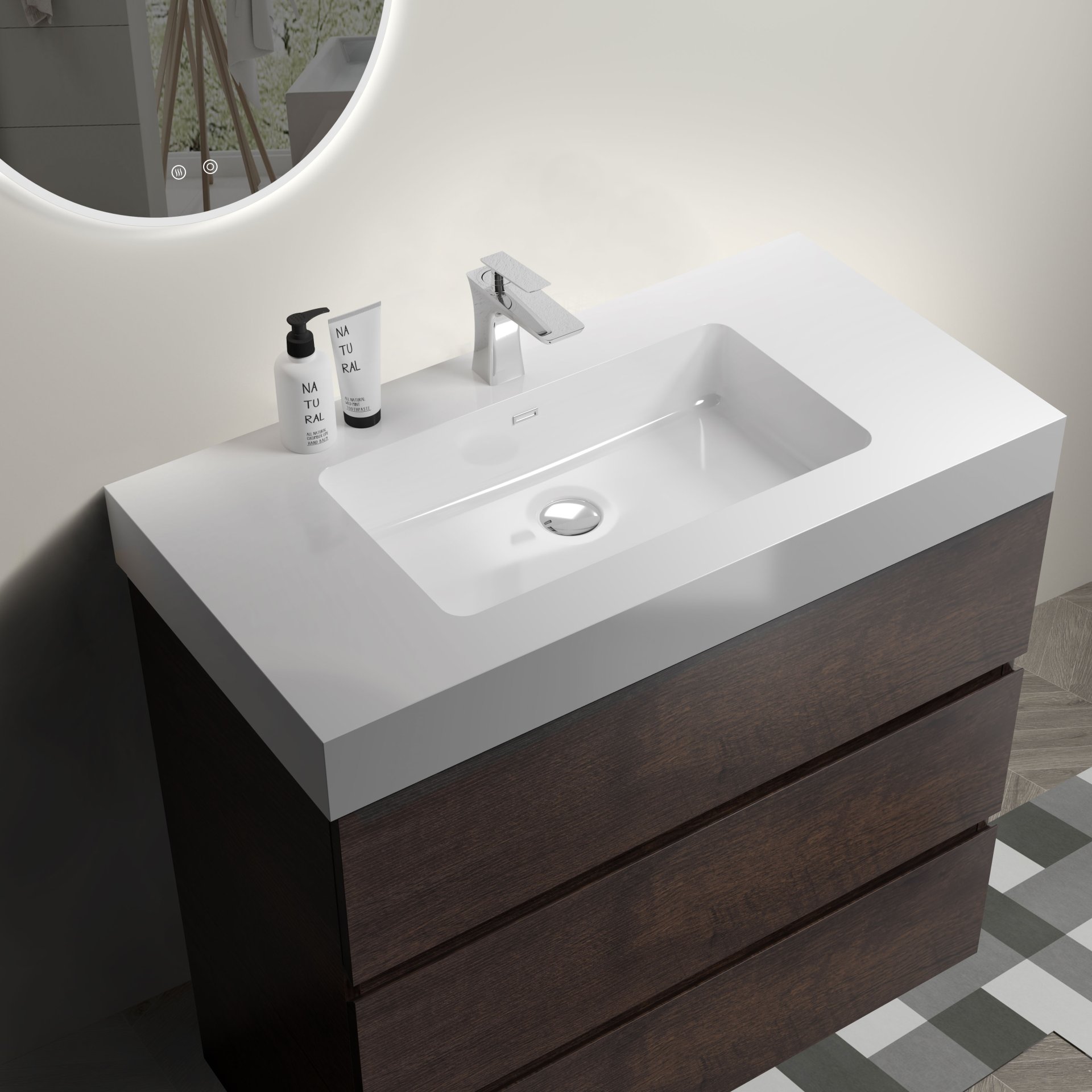 Alice - 36" Bathroom Vanity With Sink, Large Storage Freestanding Bathroom Vanity For Modern Bathroom, One-Piece Sink Basin Without Drain And Faucet - White / Walnut - Image 5