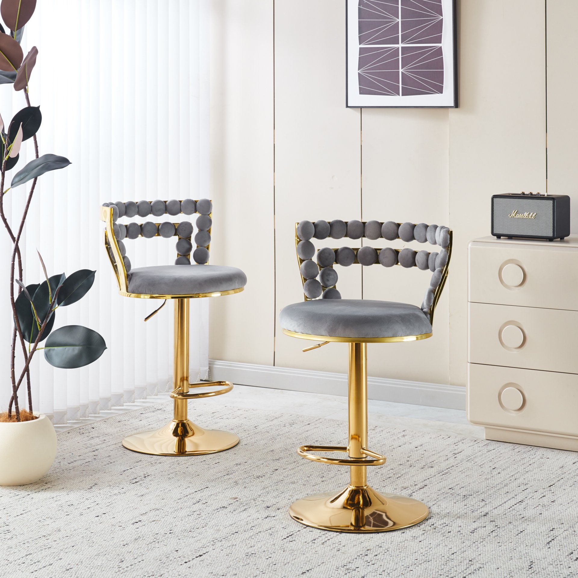 Bar Chair With Tube Legs (Set of 2) - Golden / Grey - Image 2