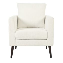 Modern Teddy Fabric Accent Chair - Mid - Century Upholstered Armchair With Pillow And Wood Legs For Living Room, Or Reception Room - White