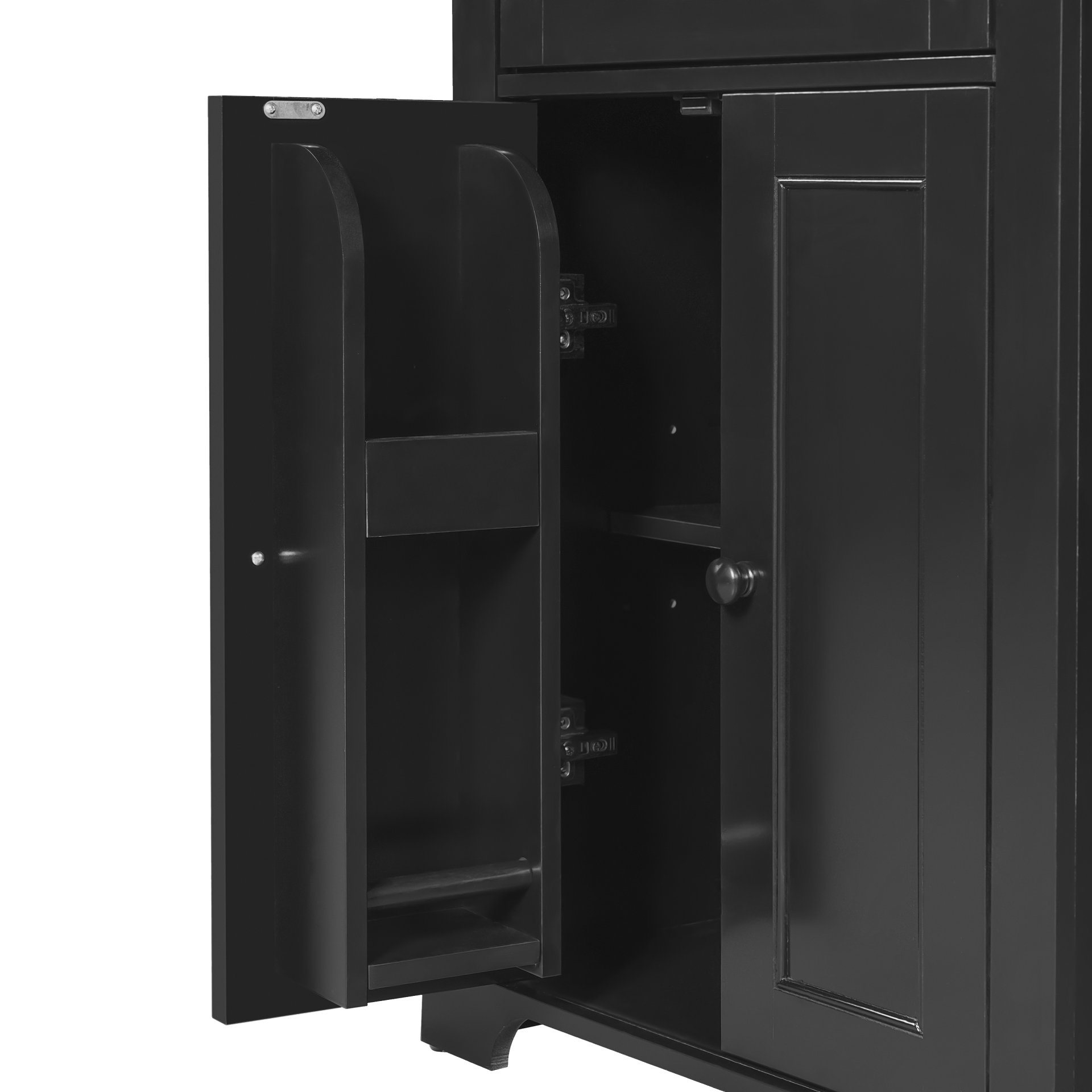 Bathroom Storage Cabinet, Adjustable Shelves & Drawer, Freestanding Linen Tower - Black - Image 16