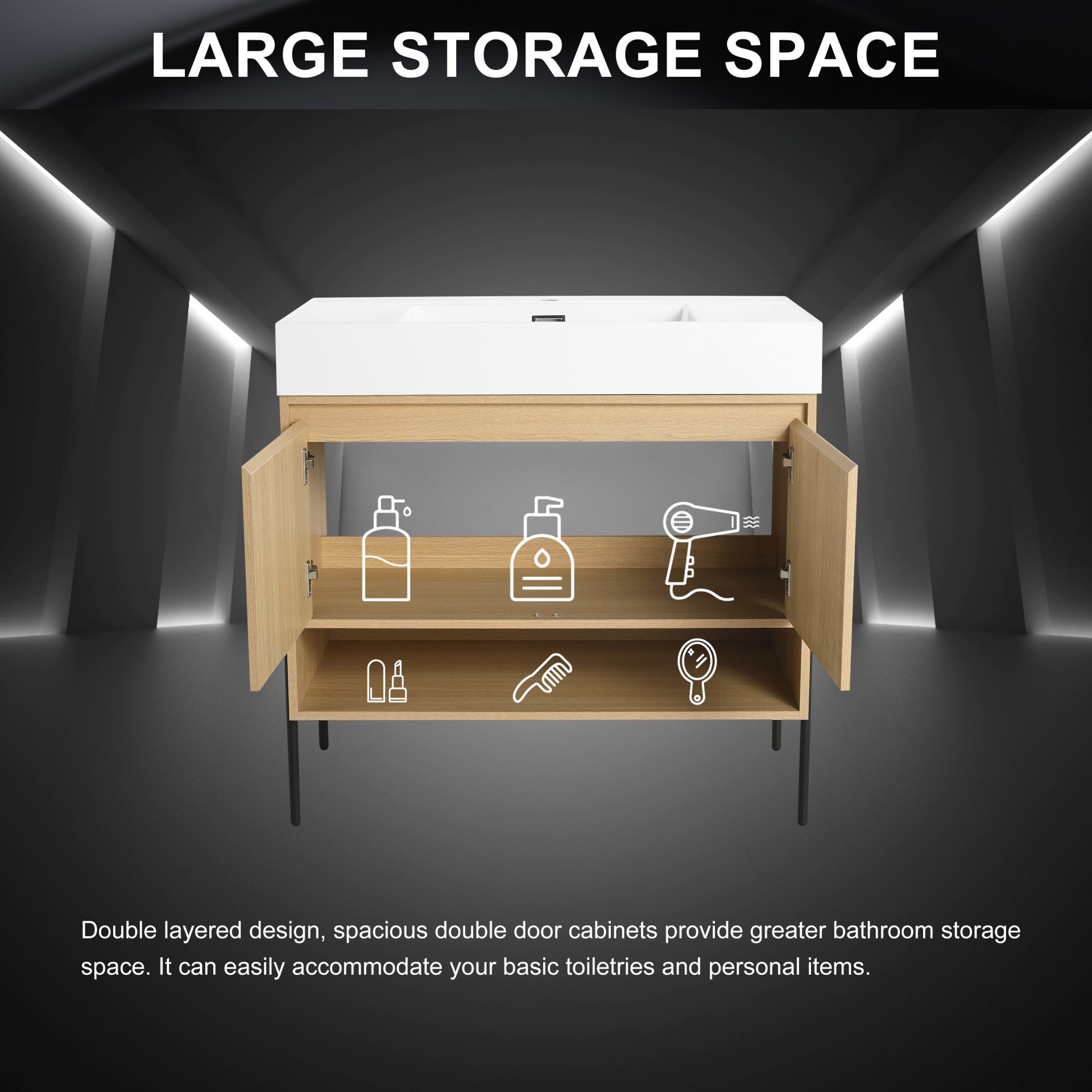 Modern 36" Bathroom Vanity Combo With Single Resin Sink And Storage Cabinet - Oak - Image 6