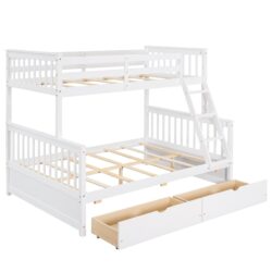 Twin Over Full Bunk Bed With Ladders And Two Storage Drawers - White