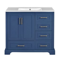 Traditional 36" Bathroom Vanity With Sink, Cabinet With Soft Close Doors And Drawers - Blue