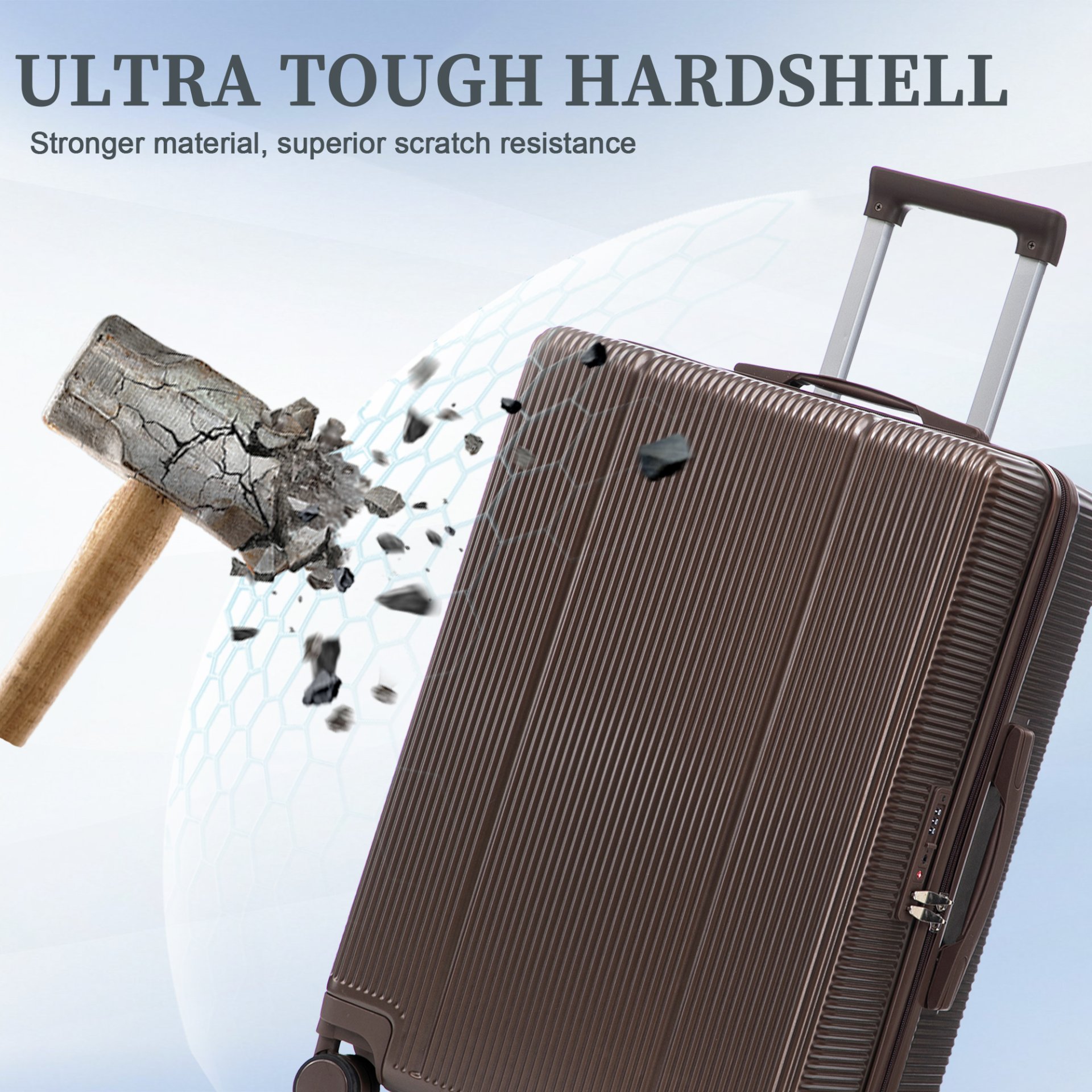 20" / 24" / 28" 3 Pieces / Set Spinner Wheel Luggage, Carry On Suitcase, Matching Color, TSA Combination Lock - Brown - Image 11