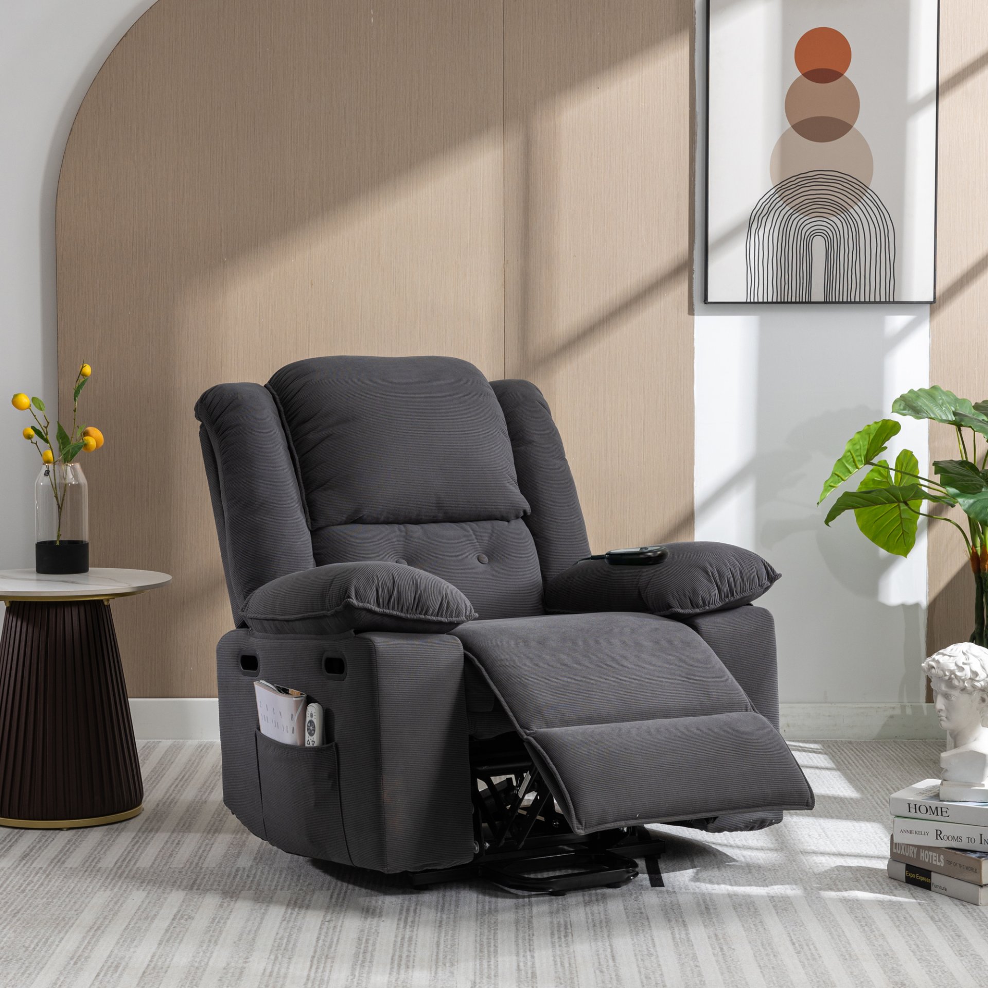 Massage Recliner, Power Lift Chair With Adjustable Massage And Heating Function, Recliner Chair With Infinite Position And Side Pocket - Gray - Image 9