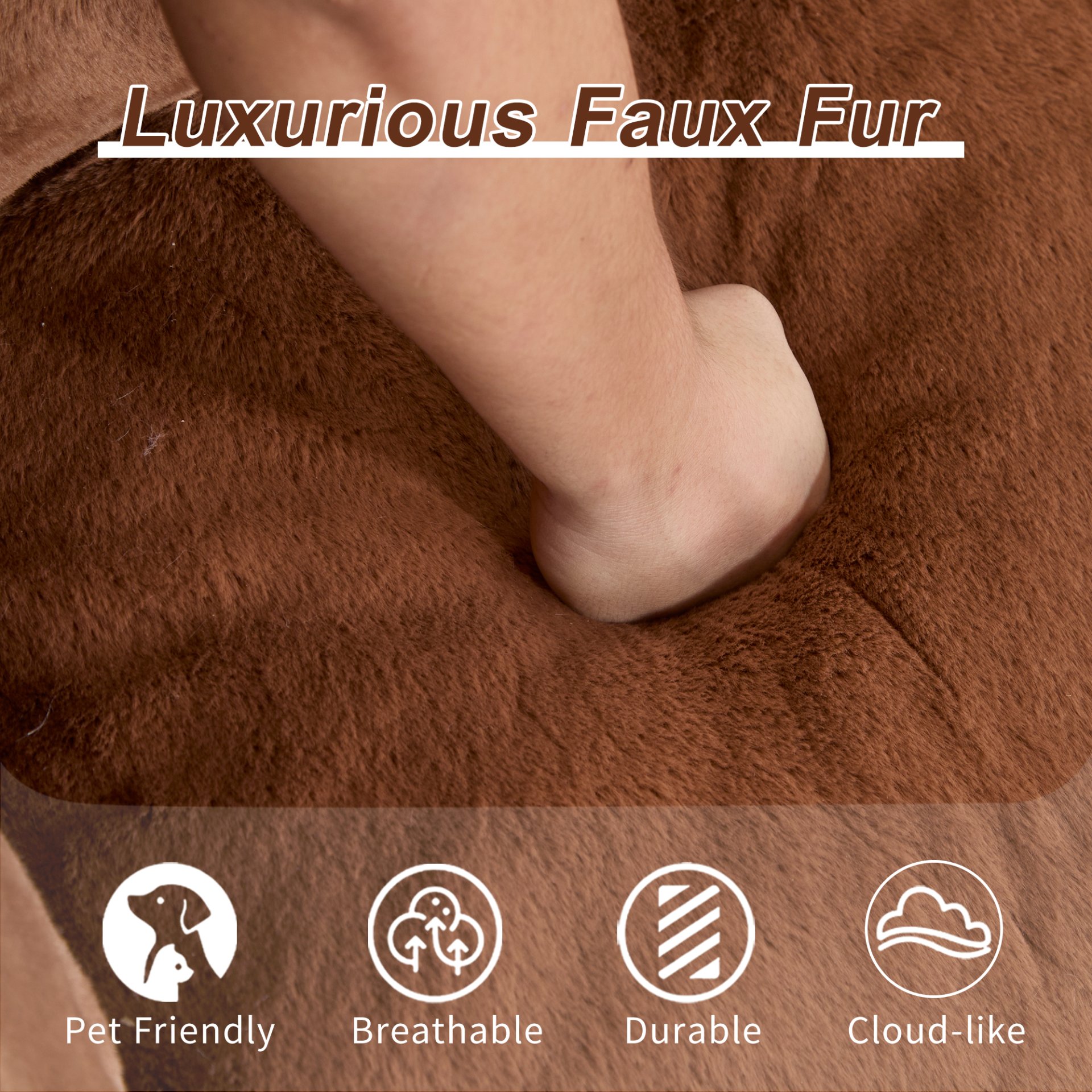 Giant Bean Bag Couch, Ultra Soft Fluffy Loveseat For Living Room Reading Chair With Pillows - Brown - Image 5