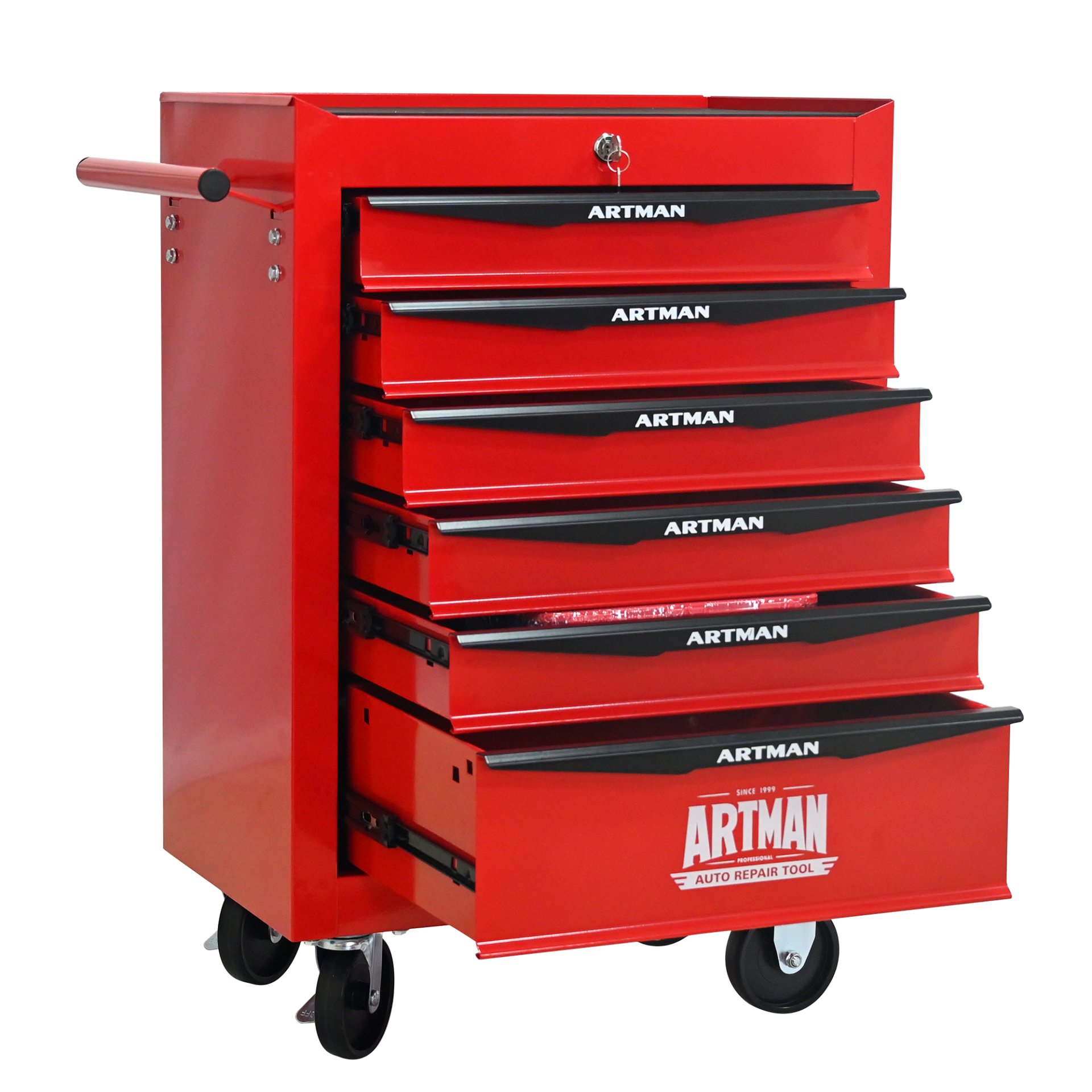 Rolling Metal Tool Chest With 6 Drawers, 20" Steel Storage Cabinet With Ball Bearing Slides - Red / Black - Image 11