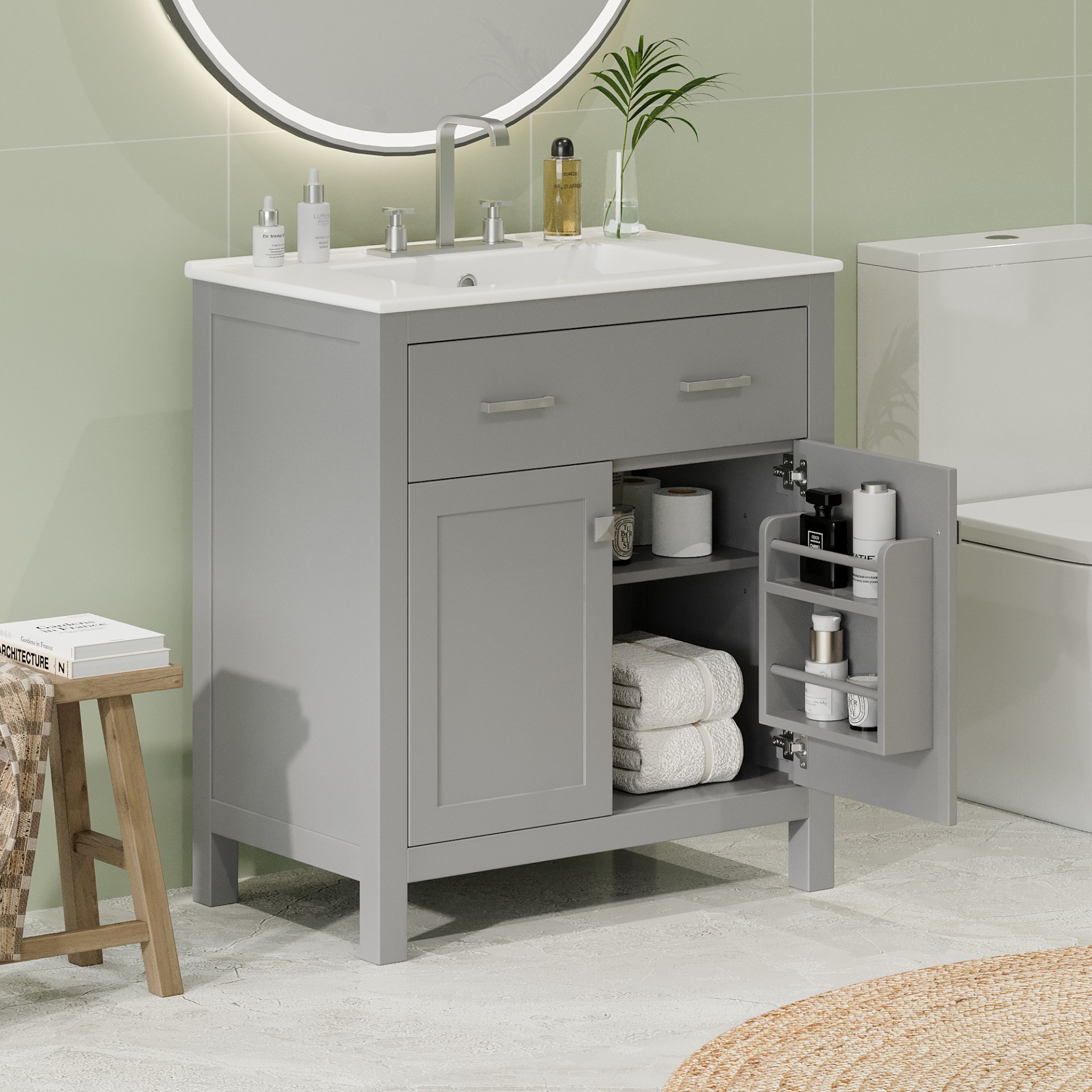30" Bathroom Vanity With Sink And Soft Close Doors - Gray - Image 5