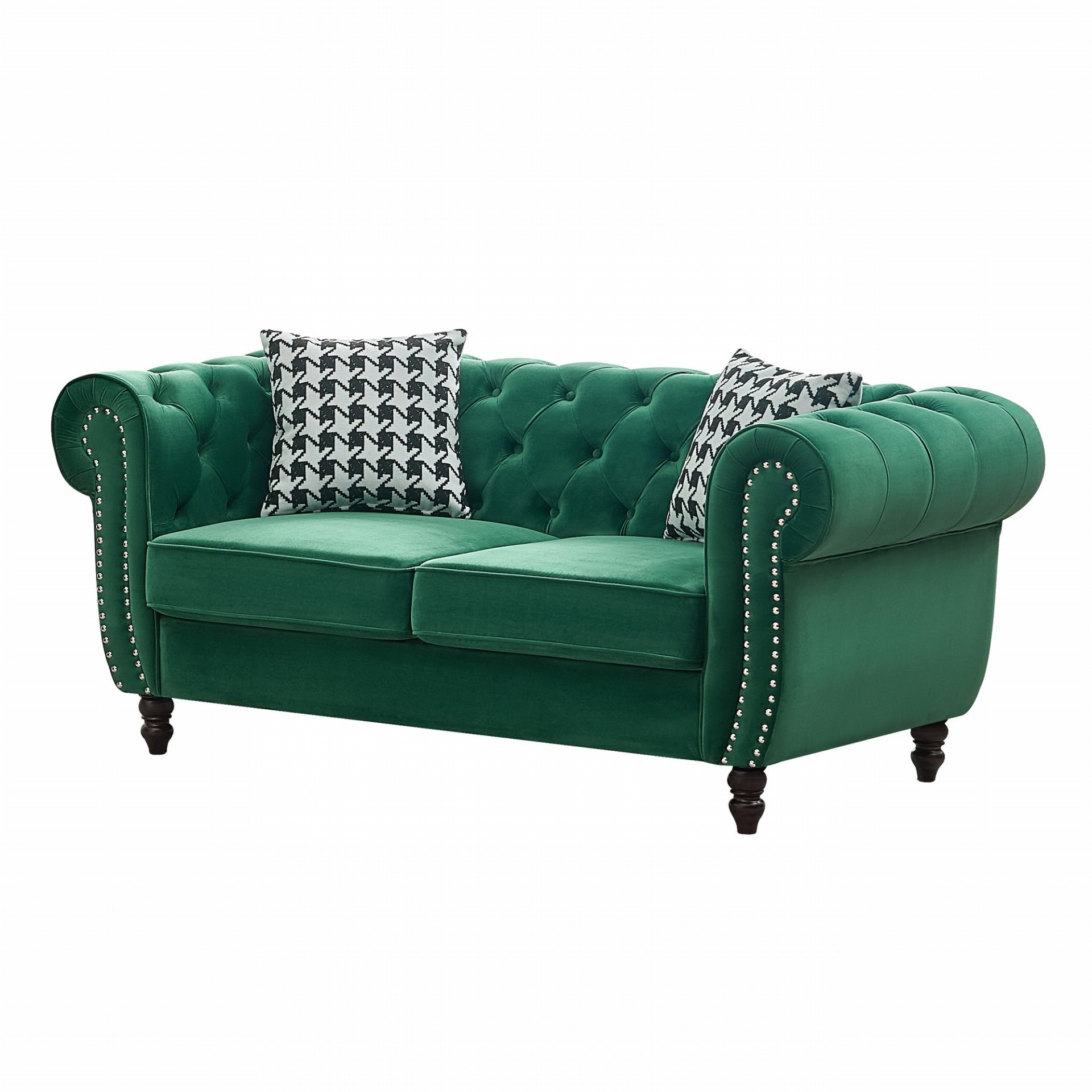 Chesterfield Sofa With Roll Armrest & Nailhead, 3 And 2 Seater - Green - Image 15