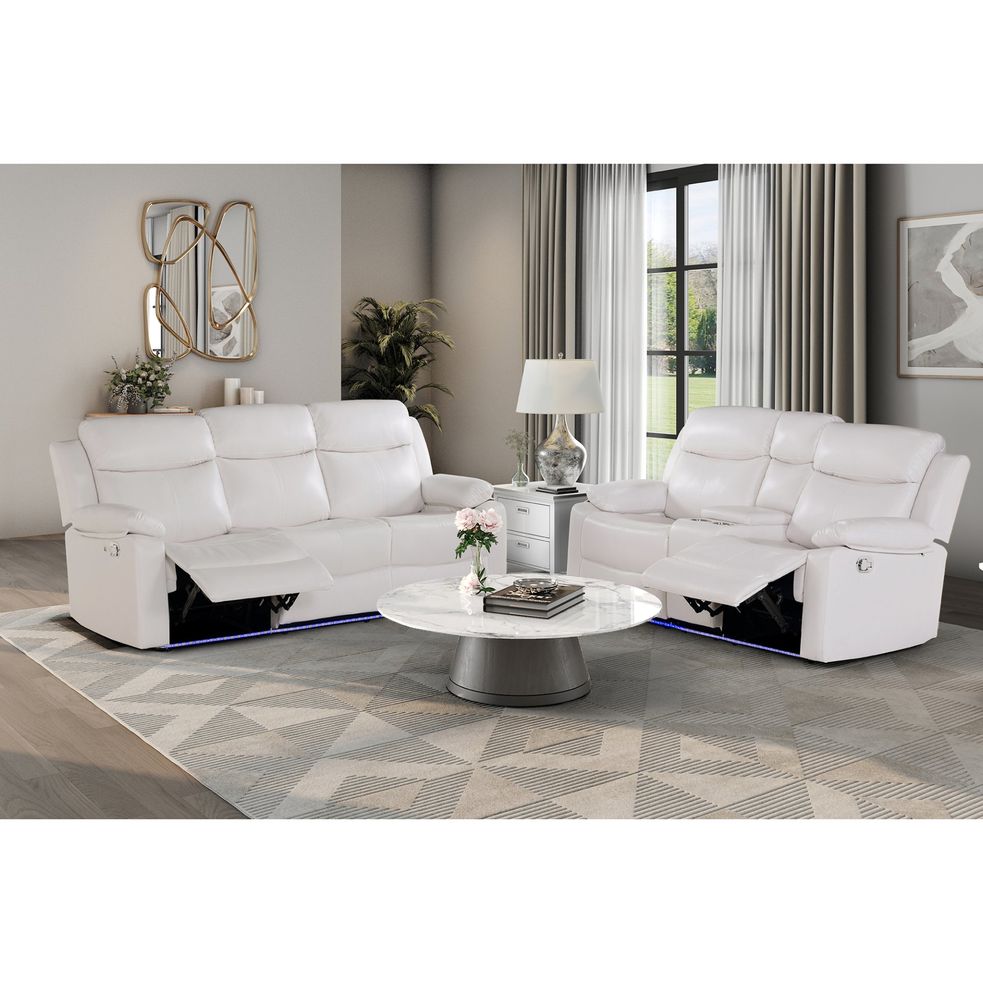 Blanche - 2 Piece Reclining Sofa And Loveseat With LED Lights And Speaker - White - Image 2