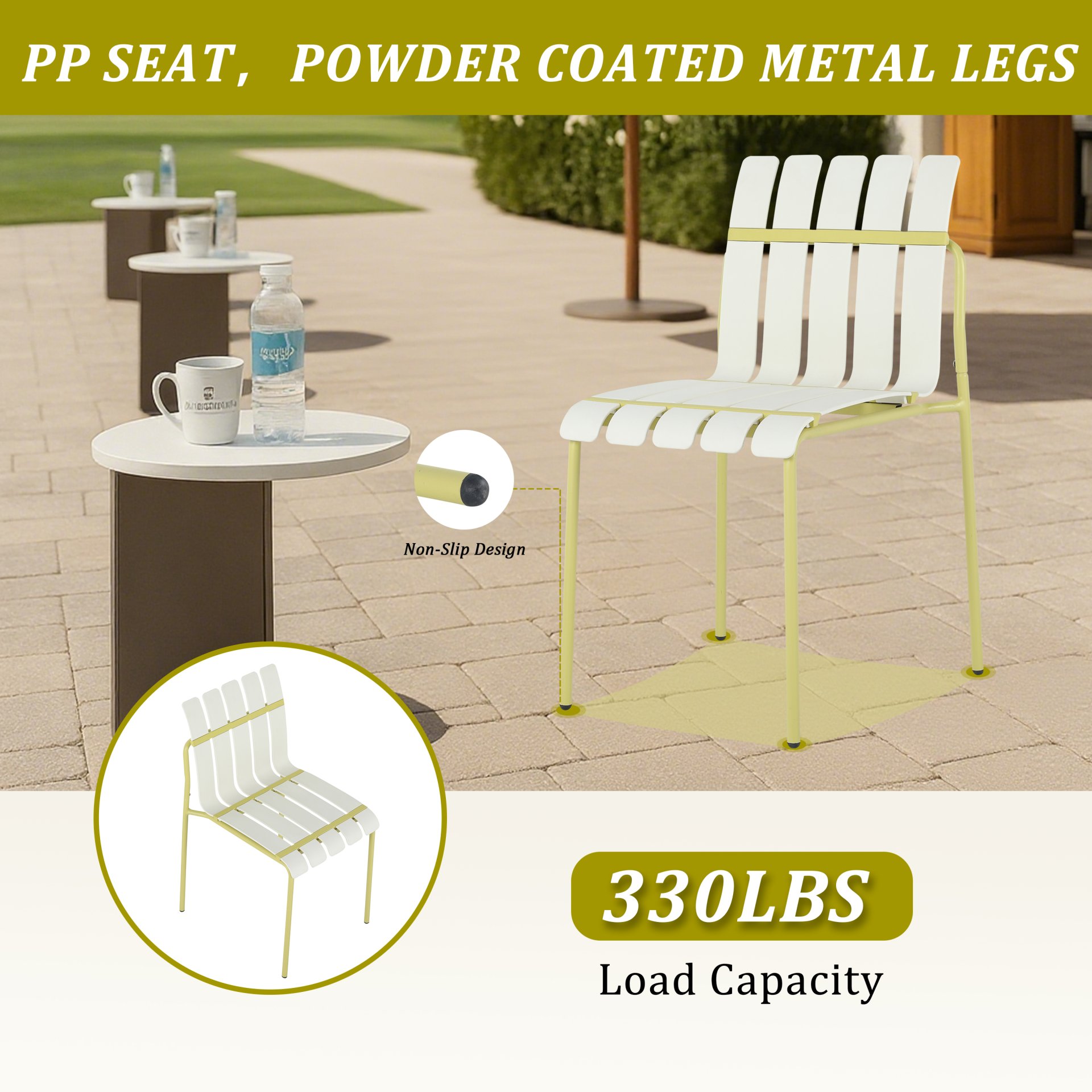 4 Piece Set Of Modern Color Block Designed Single Chairs, UV Resistant And Rust Proof - Grain Yellow / White - Image 5