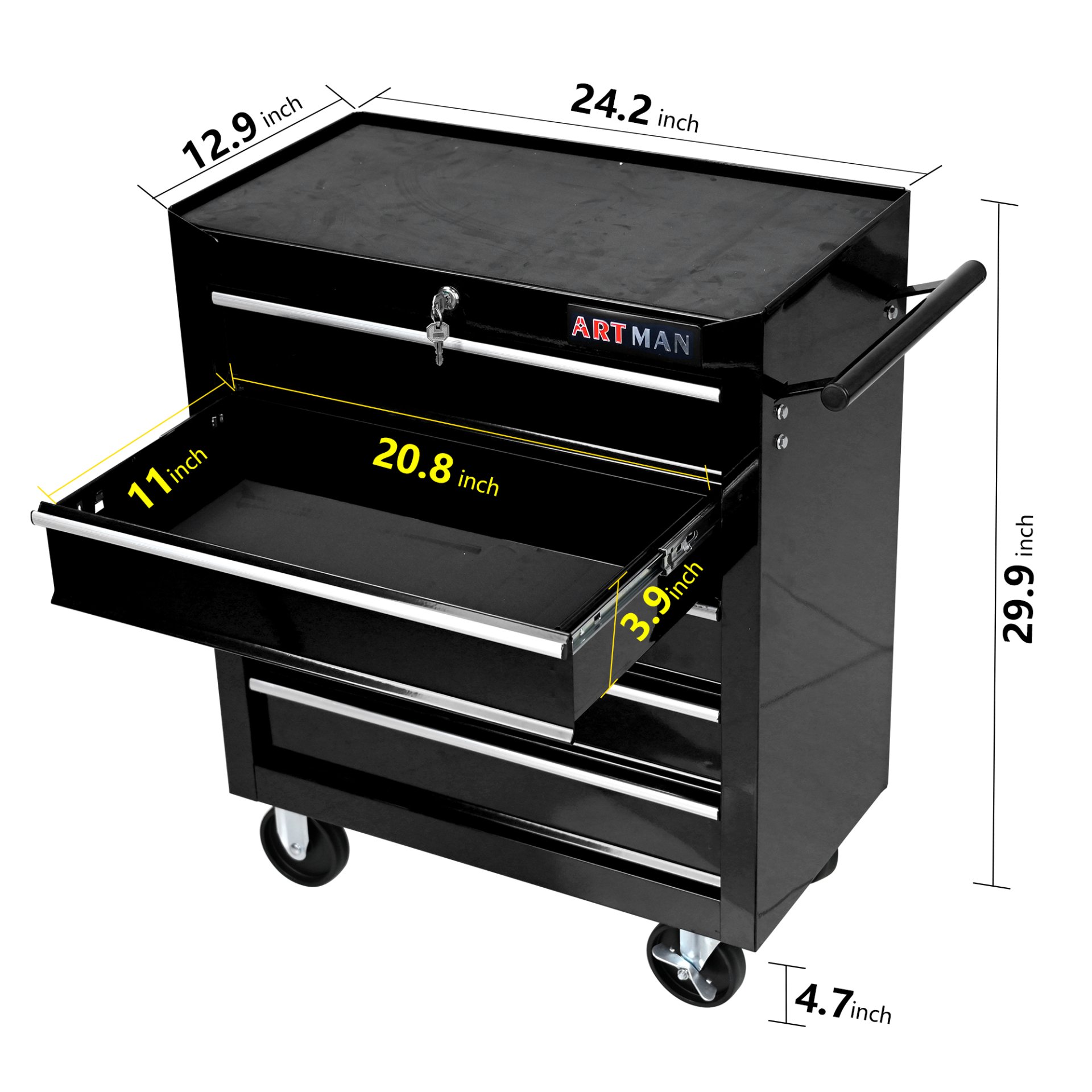 5 Drawers Multifunctional Tool Cart With Wheels - Black - Image 3