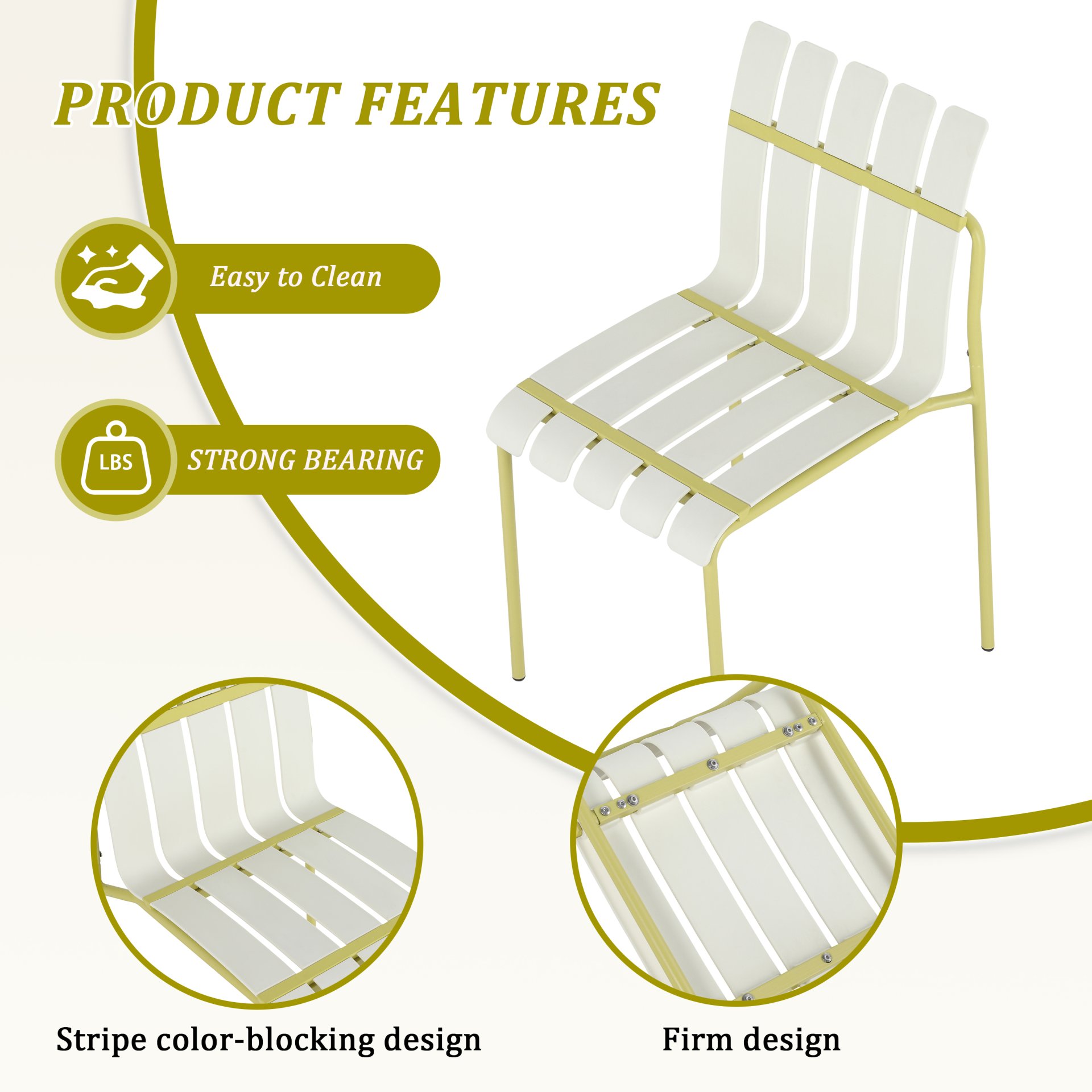 4 Piece Set Of Color Block Designed Single Chairs With Folding Square Table - Grain Yellow / Khaki / White - Image 16
