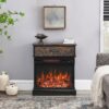 25" Stand Side Table With 3-Sided Glass Electric Fireplace - Antique Black - Image 2