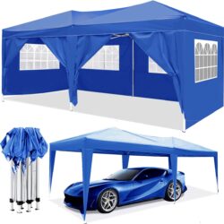 10'X20' Ez Pop Up Canopy Outdoor Portable Party Folding Tent With 6 Removable Sidewalls + Carry Bag + 4 Pieces Weight Bag - Blue