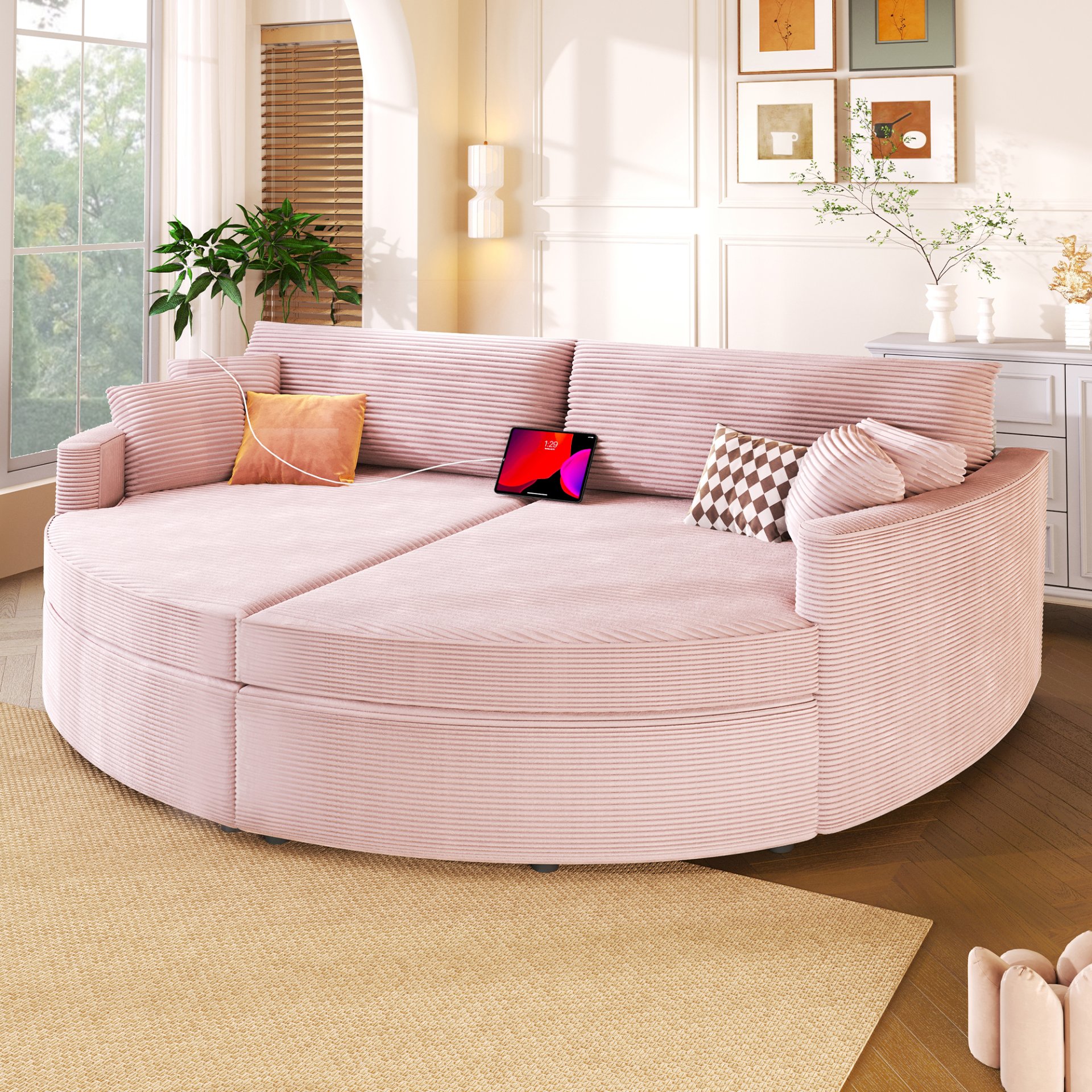 Oversized Double Chaise Lounge Sofa - Pink - Image 3