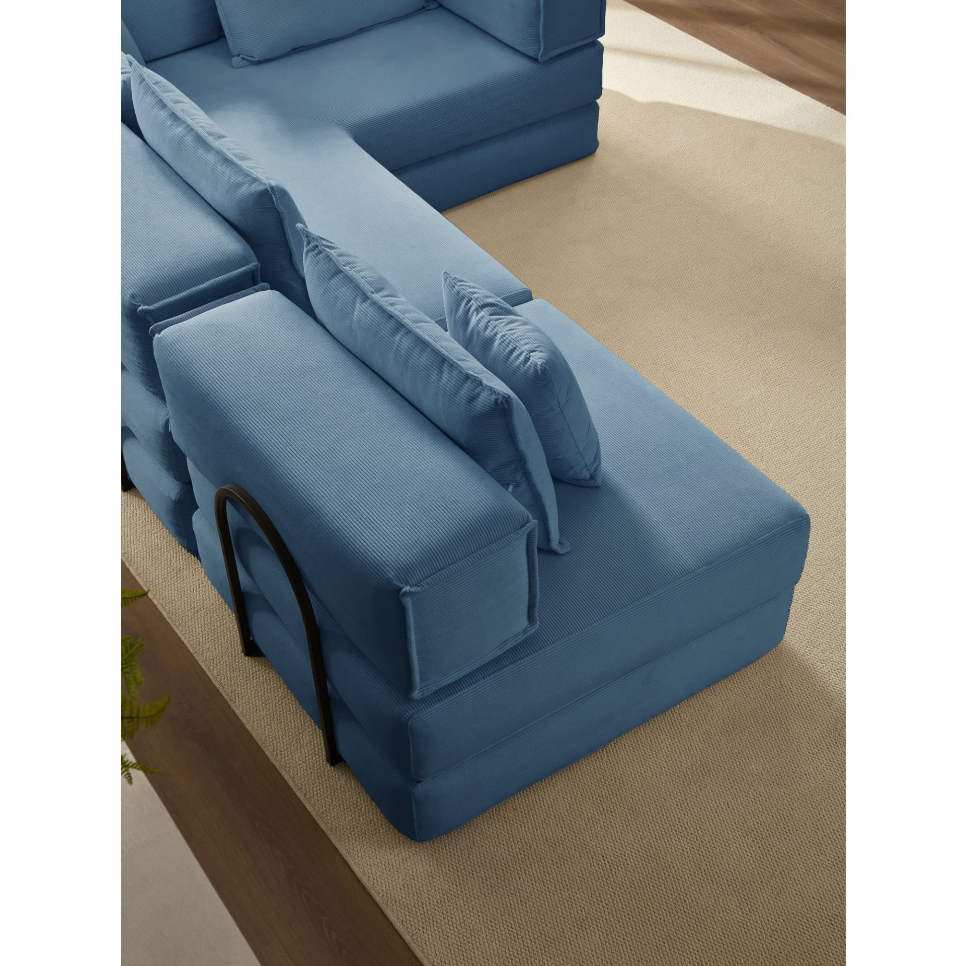 Oversized Upholstered Sectional Sofa Couch Set, Modular L Shaped Floor Sofa Set With 6 Pillows For Living Rooms - Blue - Image 21