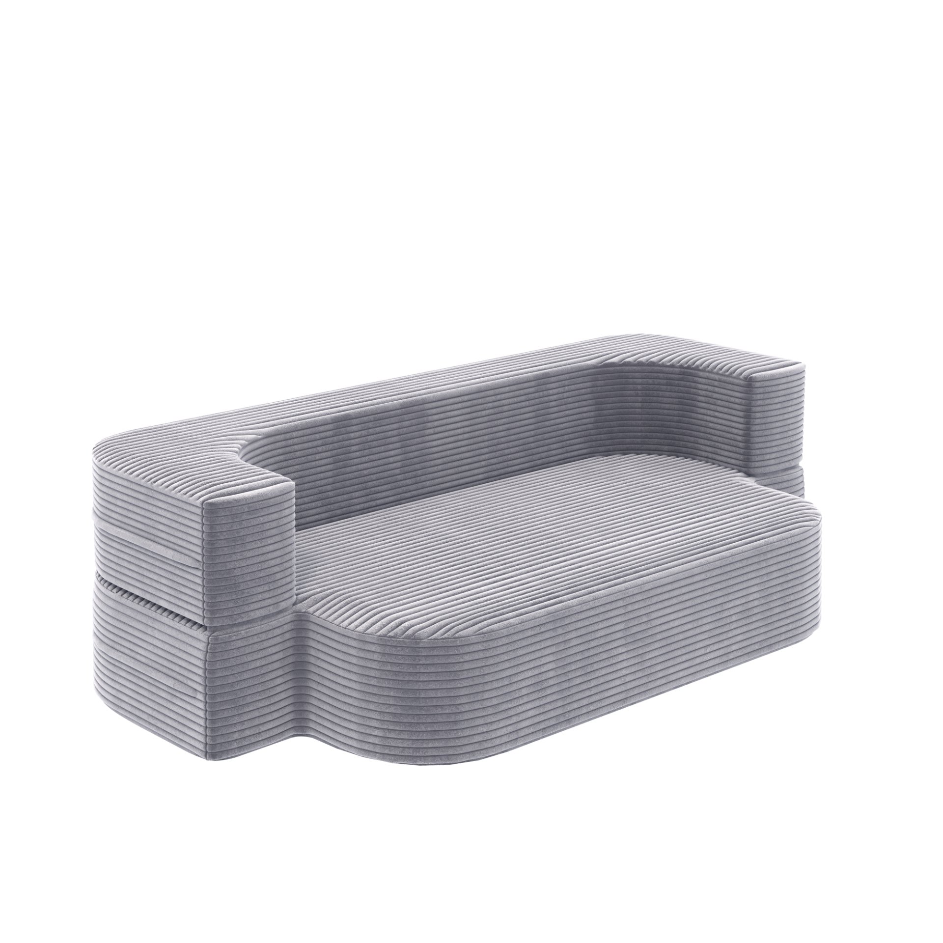 2 In 1 Foldable Sofa Plush Corduroy Sofa Convertible Floor Sofa Bed Deep Seating With Multi Functional Blanket Suitable For Living Rooms - Light Gray - Image 13