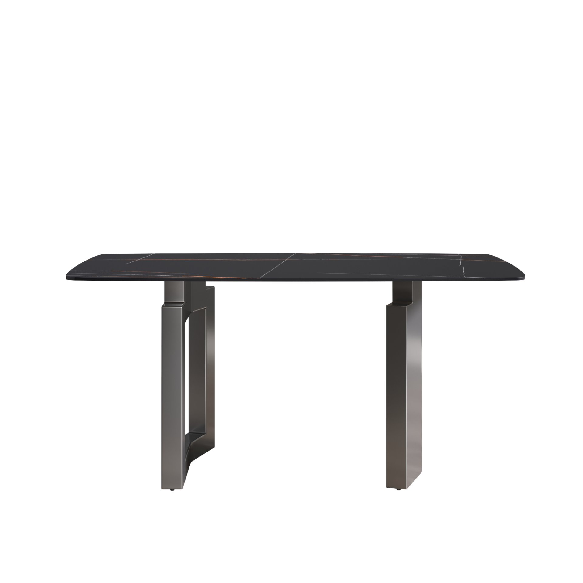 63" Modern Artificial Stone Black Curved Black Metal Leg Dining Table, 6 People - Black - Image 6