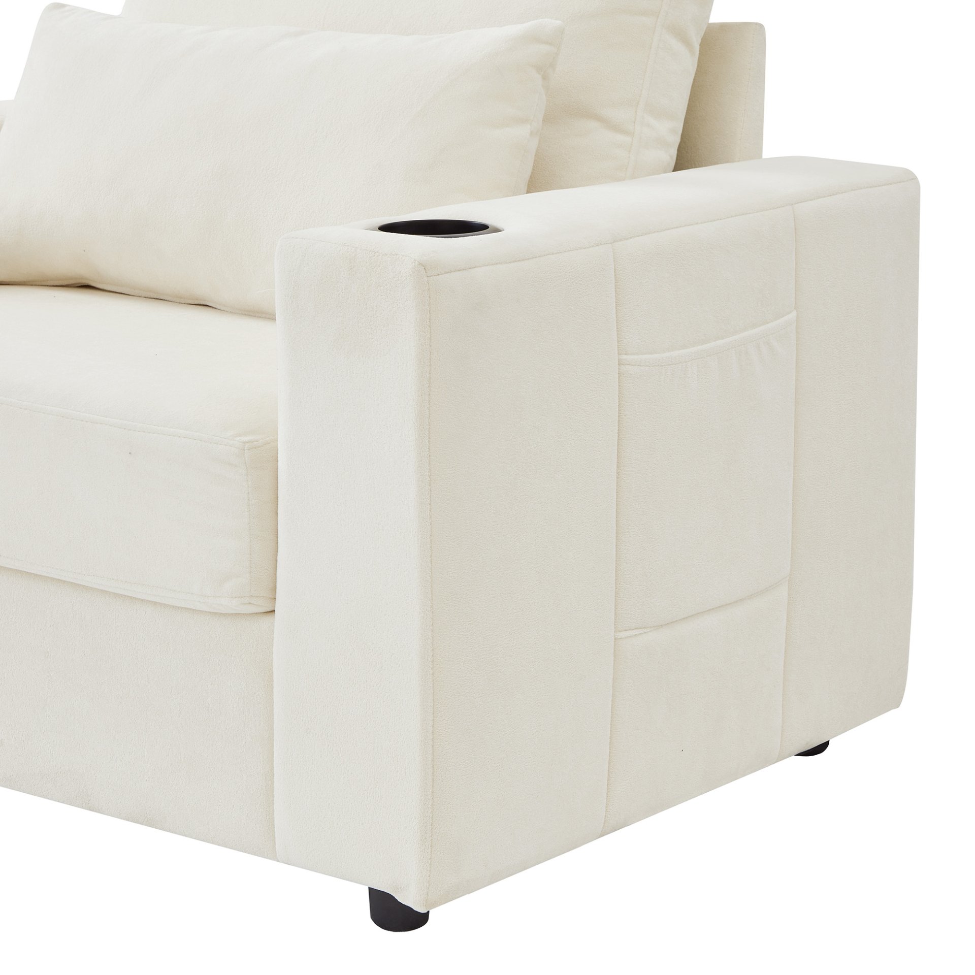 Modern Style Armchair Chaise Lounge Sofa Couch With Movable Storage Ottoman, USB Ports, Cup Holders, Phone Holder Chenille - Beige - Image 25