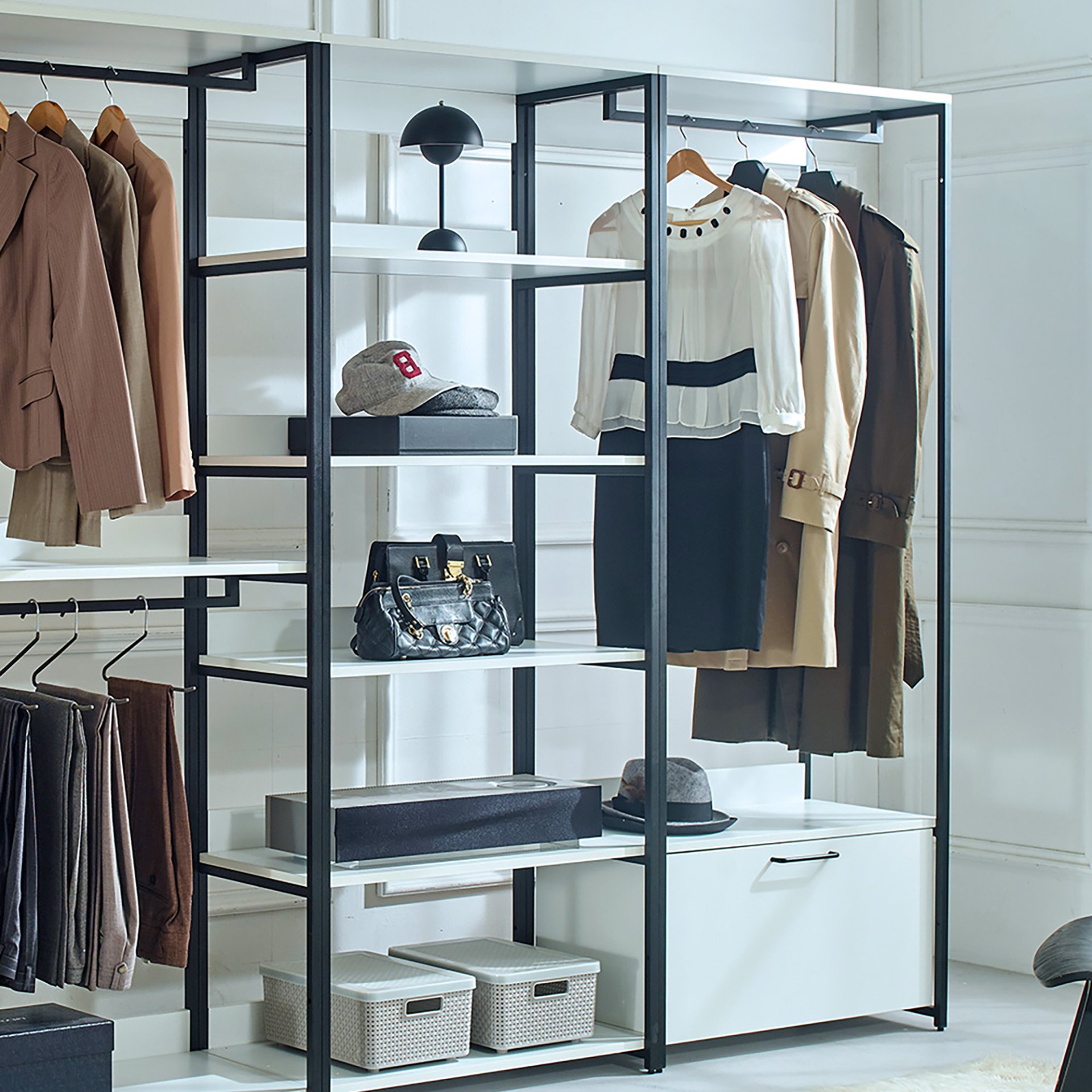Fiona - Freestanding Walk In Wood Closet System & Metal Frame Melamine - White - Image 4