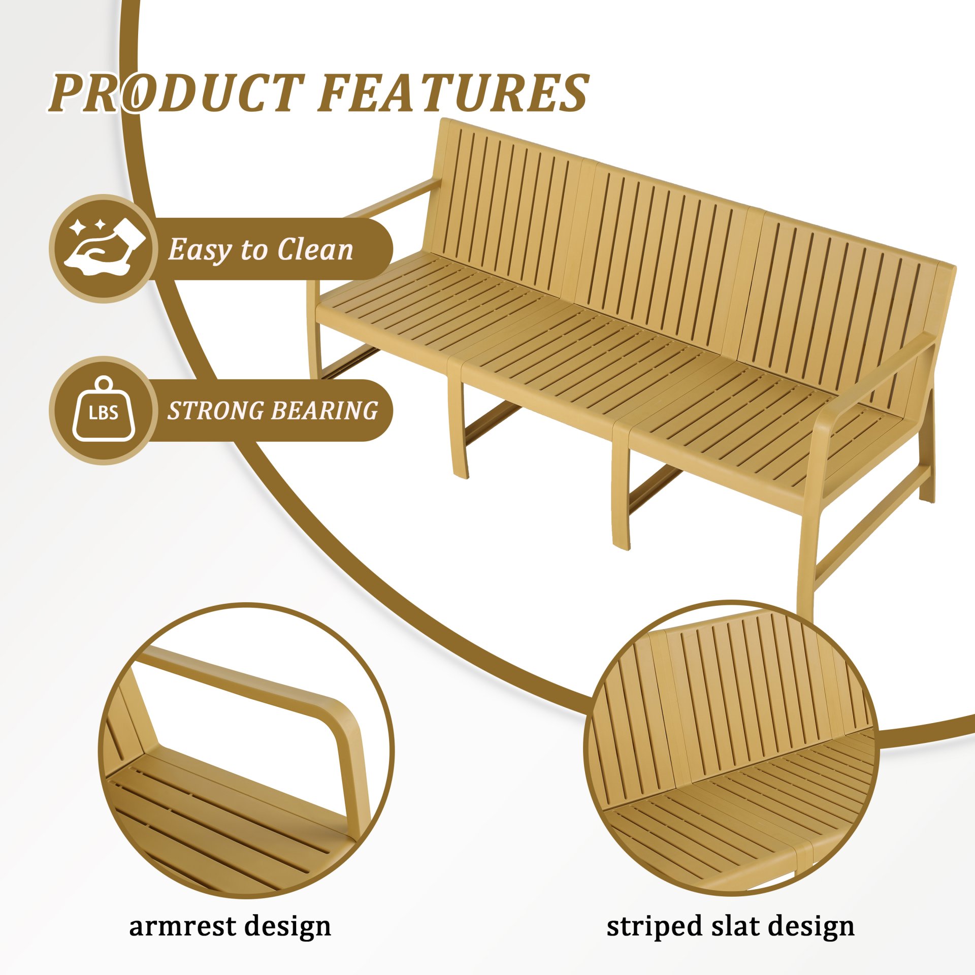 1 Piece Indoor / Outdoor 3 Seater Sofa, UV Resistant, Waterproof And Durable - Brick Yellow - Image 5