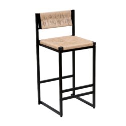 Paper Rope Woven Bar Stools (Set of 2) Hand Weave Counter Stool With Footrest For Kitchen Island, Dining Room - Creamy White