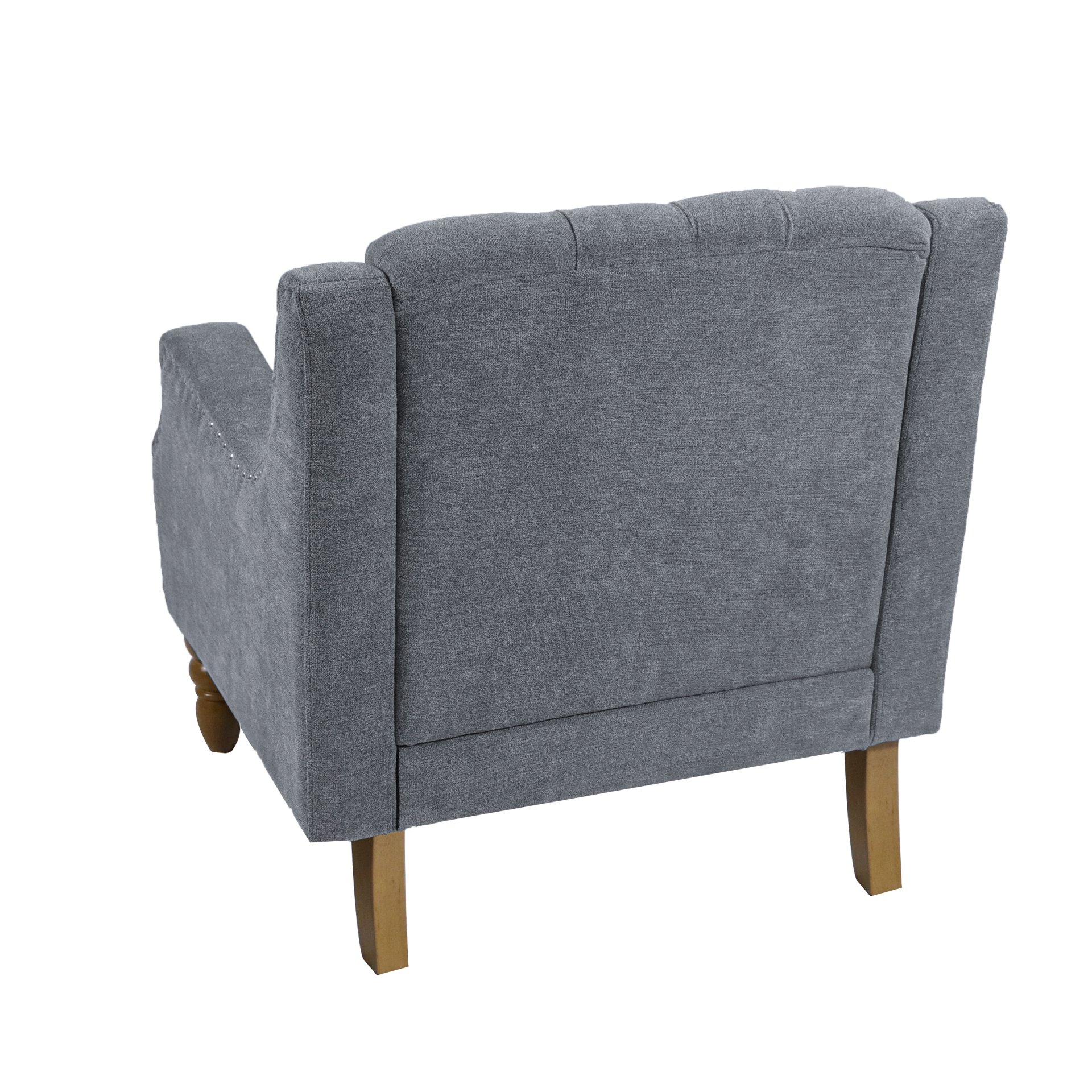 Accent Chair, Living Room Chair, Footrest Chair Set With Vintage Brass Studs, Button Tufted Upholstered Armchair For Living Room, Comfy Reading Chair For Bedroom, Reception Room - Gray - Image 19