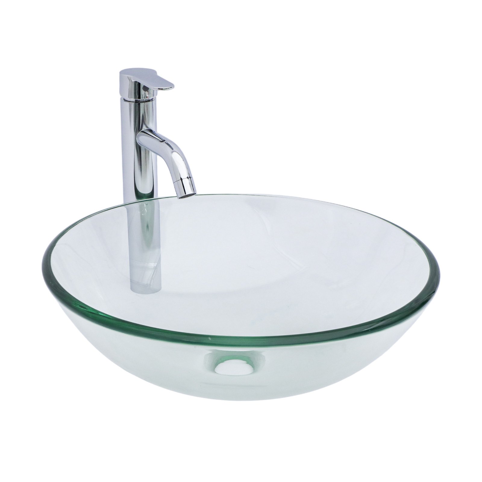 Vessel Sink With Chrome Faucet And Pop Up Drain - Clear - Image 12