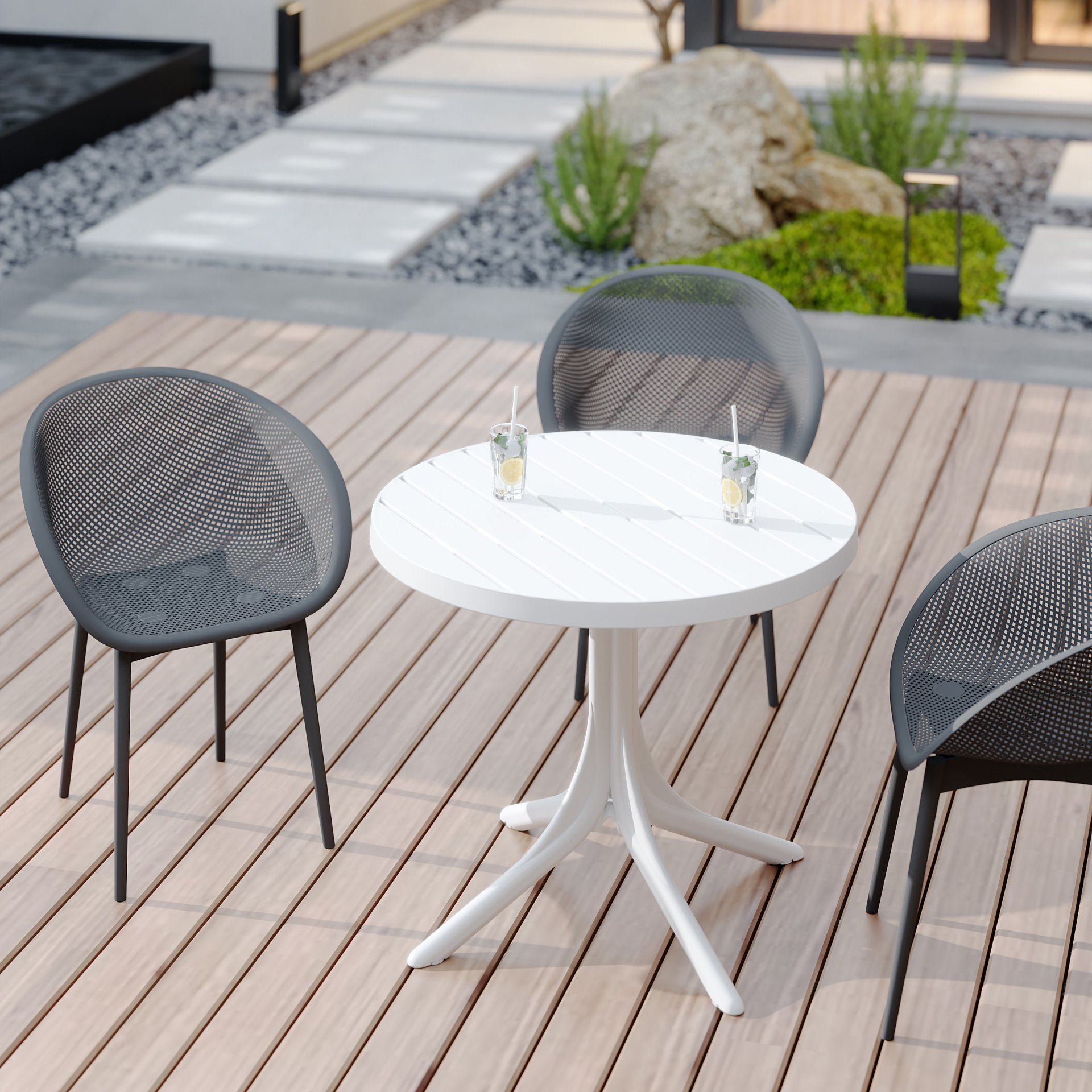 2 Lounge Chair Set With Round Table - Warm Grey / White - Image 2