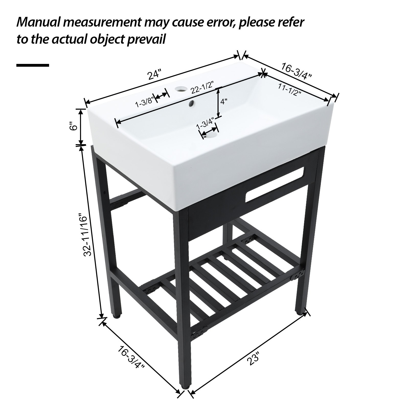 Console Sink With 304 Legs, 24" X 16.75", Wall Mounted Design - White / Black - Image 3