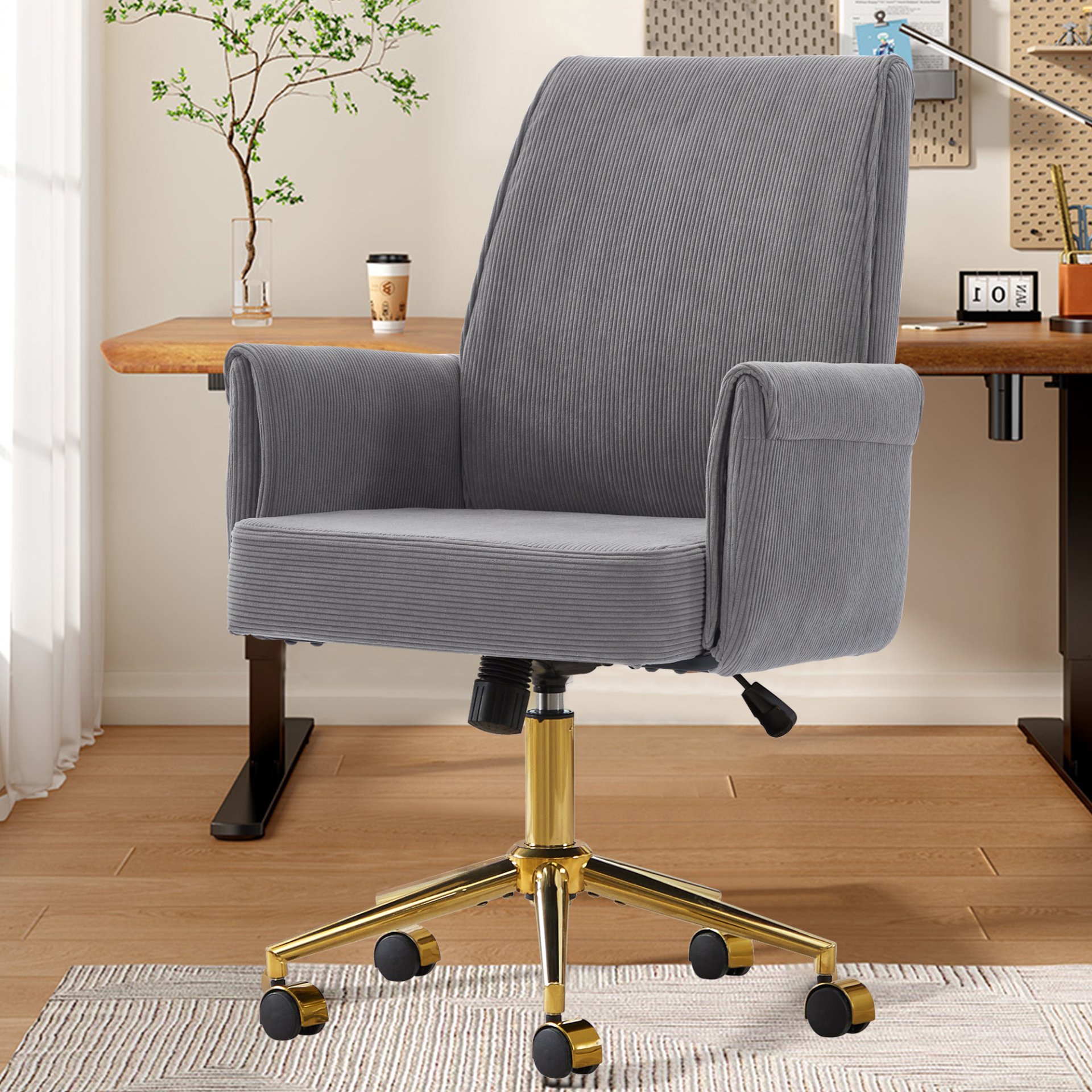 Ergonomic Mid Back Office Chair With Striped Fabric - Gray - Image 6