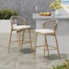 Outdoor Bar Height Aluminum Frame Counter Stools With Scallop Shaped Backrest & Water Resistant Cushions (Set of 2) - Maple - Image 4